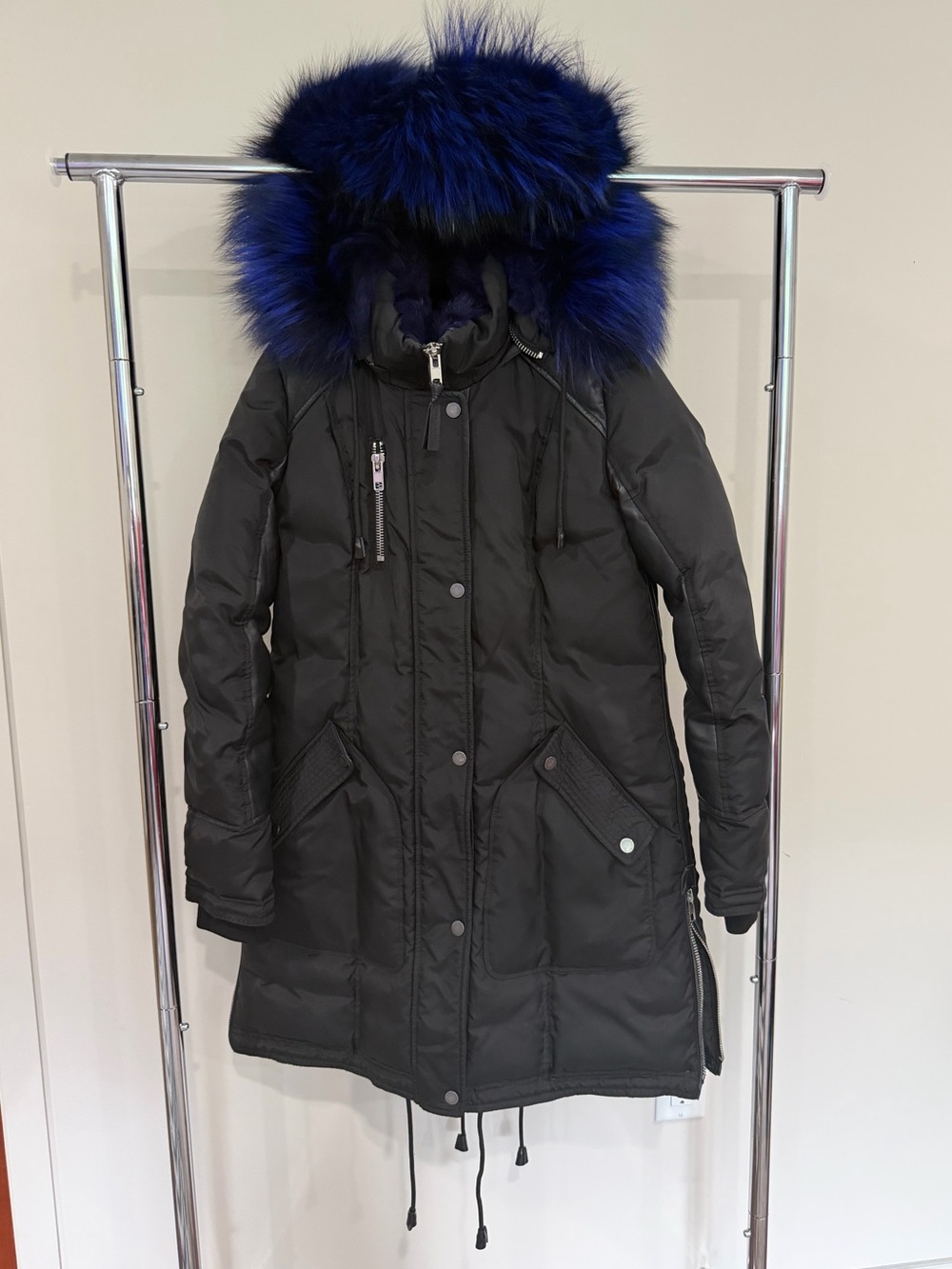 Women's Nicole Benisti Chelsea Coat - Black/Blue Fur size m down puffer hooded